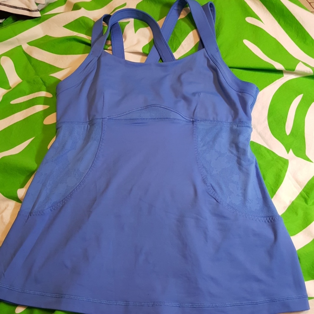 LuluLemon Blue athletic cross tank.